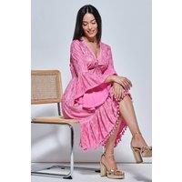 Jolie Moi Women's Crochet Trim Midi Holiday Dress in Pink | Size: Medium