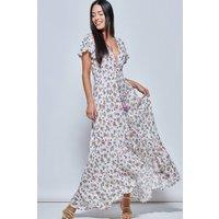 Jolie Moi Women's Angel Sleeved High Low Holiday Maxi DresS in White | Size: Medium