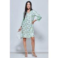 Jolie Moi Women's 3/4 Sleeve Printed Midi Tunic Holiday Dress in Green | Size: Small