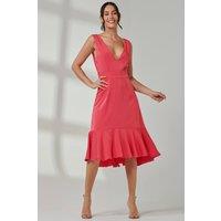 Jolie Moi Women's Anya V-Neck Flare Dress in Pink | Size: 12
