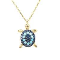 Latelita Women's Turtle Turquoise Blue Pendant Necklace Gold