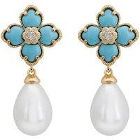 Latelita Women's Flower Clover Pearl Drop Earrings Turquoise Gold in Blue