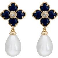 Latelita Women's Flower Clover Pearl Drop Earrings Lapis Lazuli Gold in Blue