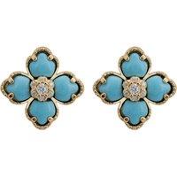 Latelita Women's Flower Clover Turquoise Stud Earrings Gold in Blue