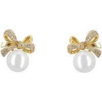 Latelita Women's Ribbon Bow Pearl Stud Earrings Gold in White