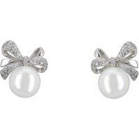Latelita Women's Ribbon Bow Pearl Stud Earrings Silver in White