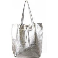 Sarta Women's Heather Italian Leather Tote Bag - Silver, Metallic in Silver