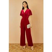 Yumi Women's Red Jumpsuit With Angel Sleeves | Size: 16