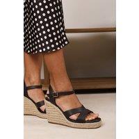 Where's That From Women's 'Jaime' Cut Out Strap Detail Wedge Shoes With Buckle Closure in Dark Brown | Size: 8