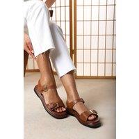 Where's That From Women's Circa Flatform Double Buckle Sandal in Tan | Size: 5