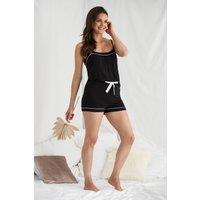 Pretty You London Women's Bamboo Cami & Short Pyjama Set in Black | Size: 16