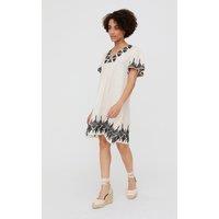 Raffya Women's Liberty V-Neck Embroidered Mini Dress in Cream | Size: 14