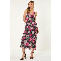 Roman Women's Floral Print Cowl Neck Midi Dress in Pink | Size: 16