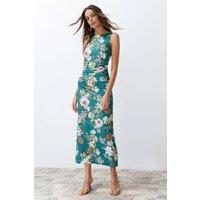 WOVCOR Women's Floral Print Sleeveless Ruched Waist Midi Dress | Size: Large