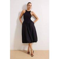WOVCOR Women's High Neck Sleeveless Gathered Midi Dress in Black | Size: 10