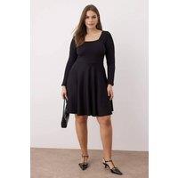 WOVCOR Women's Square Neck Long Sleeve Skater Mini Dress in Black | Size: XL