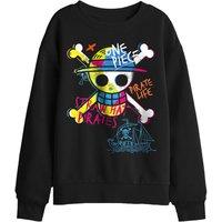 One Piece Jolly Roger Graffiti Kids Sweatshirt, Black | Size: 7-8 Years
