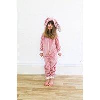 Fox In A Box Girl's Bunny Onesie In Pink Super Soft Fleece in Dusty Pink | Size: 3-4 Years