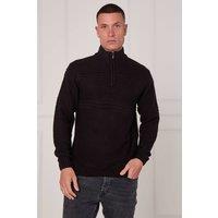 ELAINA FASHION Men's Textured Half Zip Jumper in Black | Size: Large