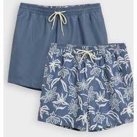 Threadbare Men's 2-Pack Tropical Print Quick Dry Swim Shorts in Blue | Size: Medium