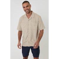 threadbare Men's Relaxed Fit Linen Blend Short Sleeve Shirt in Stone | Size: Large
