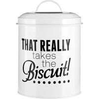 Orsina White Biscuit Canister, Fun Metal Storage Jar With Humorous Print & Lid, Ideal For Storing Biscuits