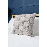 BHS 100% Cotton Checkerboard Tufted Cushion in Grey | Size: 45 cm x 45 cm