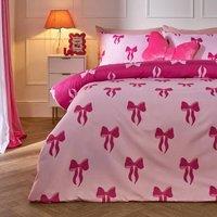 OHS Bows Microfibre Reversible Bedding Set Duvet Cover with Pillowcase in Pink | Size: Single