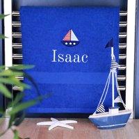 Duncan Stewart Kid's Personalised Sailing Boat Bath Towel in Royal