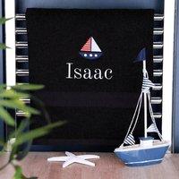 Duncan Stewart Kid's Personalised Sailing Boat Bath Towel in Black