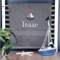 Duncan Stewart Kid's Personalised Sailing Boat Bath Towel in Grey