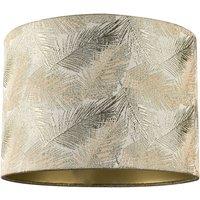 Happy Homewares Modern Floral Drum Lamp Shade with Shiny Gold & Silver Fern Leaves | Size: 10 inches