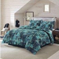 Homes-Linen Triangles Geometric Reversible Printed Duvet Cover Set in Teal | Size: Double