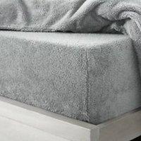 Homes-Linen Extra Deep Teddy Fleece Fitted Sheet 30cm Cosy Teddy Bear Bedding in Silver | Size: Single