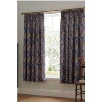 Dreams & Drapes 'Bessie' -Floral Print Lined Pair of Pencil Pleat Curtains With Tie-Backs in Navy | Size: 168 cm width x 183 cm drop