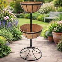 Gr8 Garden 2 Tier Metal Flower Fountain Planter with Liners in Black