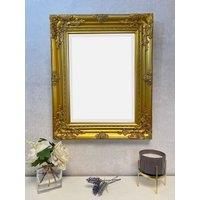 Downton Interiors Antique Gold Wood Frame Wall Mirror with Bevelled Glass 53cm x 43cm | Size: Small
