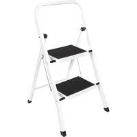 Futura 2 Step Ladder White, Heavy-Duty Steel Folding Home DIY Step Stool in White