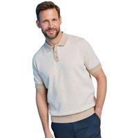 Pegasus Men's Knitted Short Sleeve Polo Shirt with Contract Collar Cuff & Trim in Beige | Size: 3XL