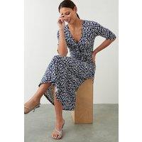 Dorothy Perkins Women's Navy Spot Print Wrap Jersey Midi Dress | Size: 8