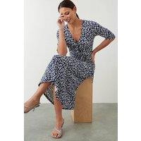 Dorothy Perkins Women's Navy Spot Print Wrap Jersey Midi Dress | Size: 18