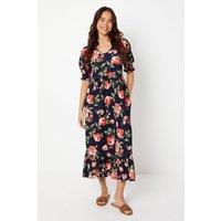 Dorothy Perkins Women's Petite Navy Floral Tiered Jersey Midi Dress | Size: 8