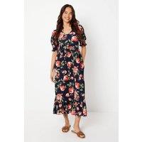 Dorothy Perkins Women's Petite Navy Floral Tiered Jersey Midi Dress | Size: 10