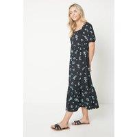 Dorothy Perkins Women's Petite Floral Square Neck Tiered Jersey Midi Dress | Size: 18