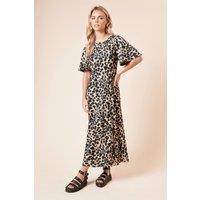 Dorothy Perkins Women's Petite Angel Sleeve Mono Leopard Midi Dress | Size: 6