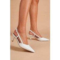 Dorothy Perkins Women's Luneth Faux Leather Kitten Heel Slingback Court Shoes in White | Size: 4