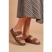 Dorothy Perkins Women's Fisher Faux Suede Double Buckle Footbed Flat Sandals in Brown | Size: 7