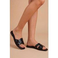 Dorothy Perkins Women's Flossy Faux Leather Interwoven Flat Sliders in Black | Size: 3