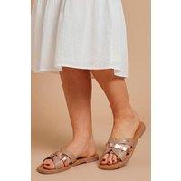 Good For the Sole Women's : Myla Faux Leather Interwoven Flat Mules in Natural | Size: 5