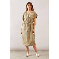 Wallis Women's Linen Mix Button Drawstring Midi Dress in Khaki | Size: 10